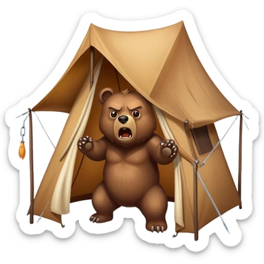 angry bear hovering over tent sticker