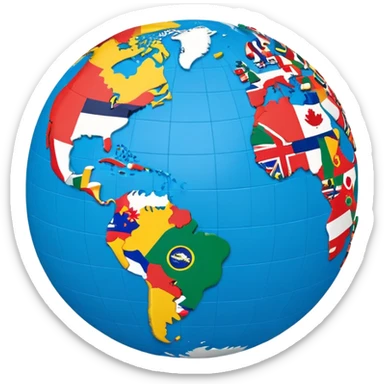 A globe showing Earth with small country flags around it or embedded on the continents sticker