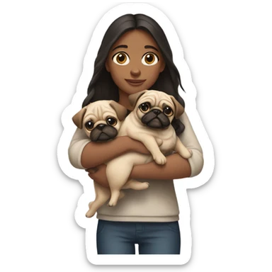 A girl with 2 pug in her arms sticker