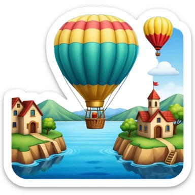 Hot air balloon above scenic water views sticker