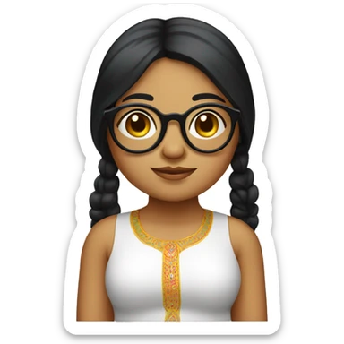 indian fair chubby girl with black cury hair and round specs sticker