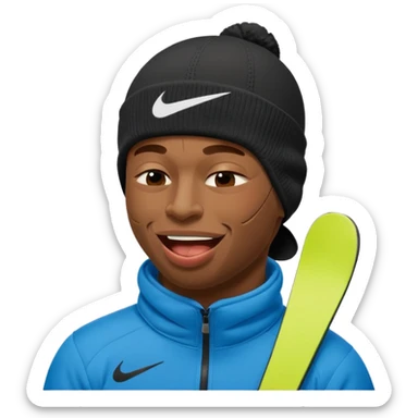 black guy with nike ski mask on squinching his face with his mouth closed trying to hold his laugh with his eyes closed sticker