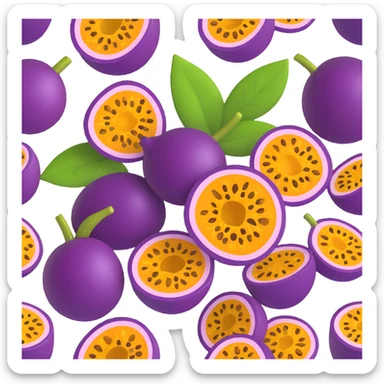a cluster of passion fruits, some whole and some cut, rich purple color, fresh and inviting sticker