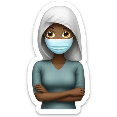 A sick woman have mask  sticker