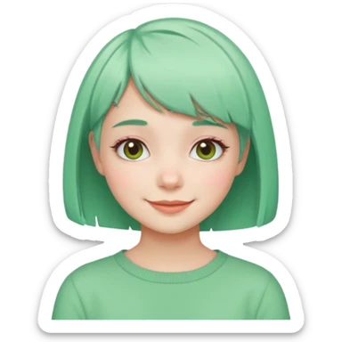 Girl with Mint Bob Cut – short pastel-green hair, cheerful smile. sticker