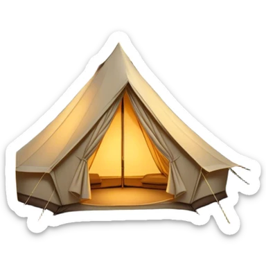 Cinematic Realistic Tent, a sturdy canvas tent nestled among tall trees, warm golden light spilling from inside, gentle folds in the fabric visible, glowing against the cool, dark forest backdrop, evoking a sense of adventure and comfort. sticker