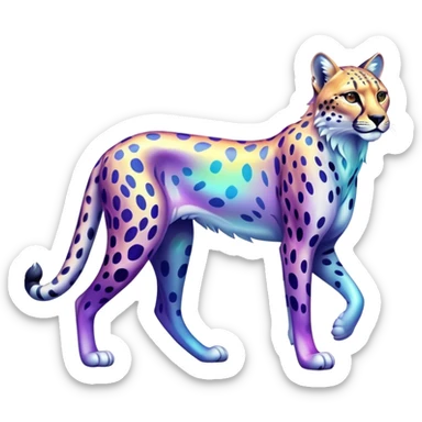 Colorful vibrant transparent iridescent luminescent ethereal fantasy-lynx-cheetah-animal, full-body sticker