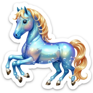 A magical horse made entirely of transparent bubbles and water, with a flowing mane of small bubbles sticker