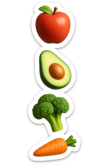 emoji stile iphone in 3d di cibo sano che fluttua in aria vericalmente, iperrealistico 4k sticker