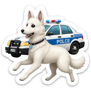 White belgian Shepard Runs away from police car and says "ACAB" sticker