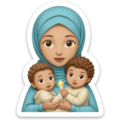 Light skin hijabi woman holding a light skin baby boy brown curls sticker