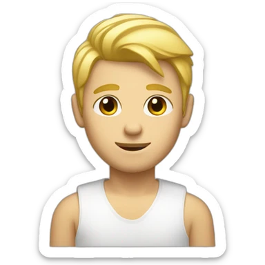blond man with short hair and and winky face sticker