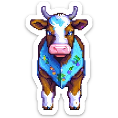 simple blocky Minecraft cow emoji with 2 or 3 large colorful square pixels, chunky and playful sticker