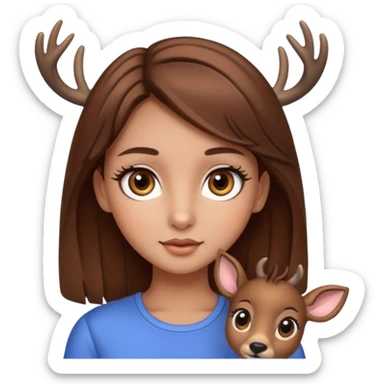 Make a cute girl deer with brown hair and big brown eyes give her lashes and her skin medium sticker