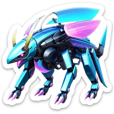 Epic legendary rare glowing mechanical Shiny sparkly transparent bioluminescent luminescent vibrant bright pastel dark exotic iridescent colorful gradients futuristic modern metallic glossy glittery fantasy-cyber-Fakémon-Vernid-Palkia-mecha-creature sticker