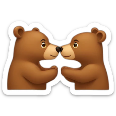 Female bear and male bear kissing, face only, with hearts above them sticker