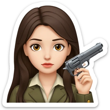 A brunette with long hair girl who is about to kill herself with a littlr gun pointed at her temple sticker