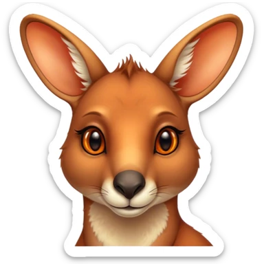 Cinematic Noble Kangaroo Portrait Emoji, Poised and regal, with a powerful, muscular build and a sleek, well-groomed fur of warm red-orange hues, deep-set soulful amber eyes and a strong tail, Simplified yet sharp and sophisticated features, highly detailed, glowing with a warm, dignified glow, high shine, intelligent and athletic, stylized with an air of outback majesty, focused and attentive, soft glowing outline, capturing the essence of a watchful and confident marsupial, so majestic it feels as though it could bound out of the screen with effortless authority! sticker