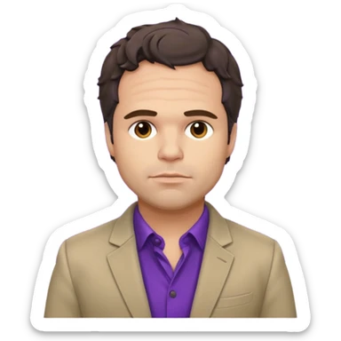 Mark Ruffalo with dark brown hair, purple shirt, beige suit jacket  sticker