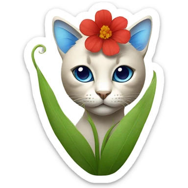 cat with a red and blue flower at the top og his head sticker