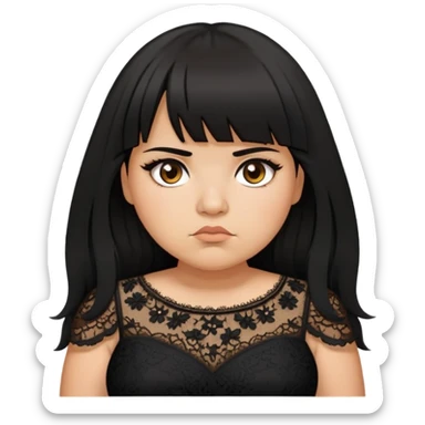 Latina girl with bangs black long layered hair plus size black lace dress disappointed  sticker