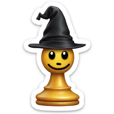 a black chess pawn with a wizard hat sticker
