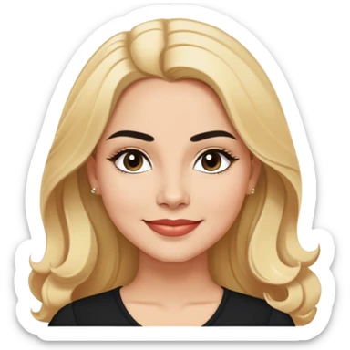 Professional portrait of Linette Torres, Puerto Rican actress with light skin, charismatic expression, bright eyes, beautifully shaped eyebrows, charming smile, long blonde hair, wearing an elegant black top sticker