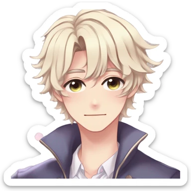 Gorgeous romantic hot attractive anime style modern gentlemanly anime shojo guy with long pretty lustrous hair and colorful eyes and blushing face aesthetic trending style  pastelcore cottagecore kawaiicore sticker