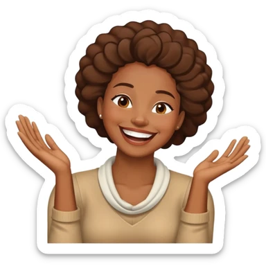 a black woman with her hands crossed in front of her neck laughing sticker