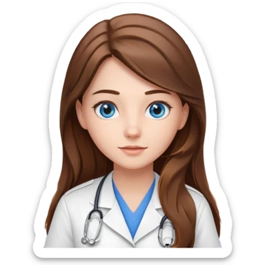 pretty female nursing student with long brown hair, blue eyes inside a classroom at university sticker