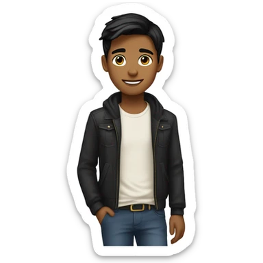 a handsome teenager boy  entering into 20's black hair, fair skin  sticker