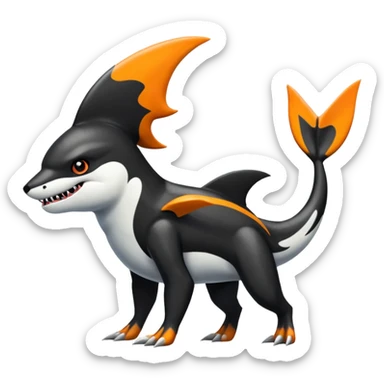 4-legged, digitigrade, clawed, furry finned sharp, cool, badass, edgy Sharpedo-Orca-Houndoom-fusion-hybrid-creature, full body sticker