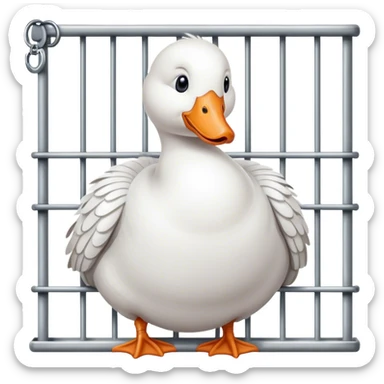 A white goose behind jail bars in hand cuffs sticker