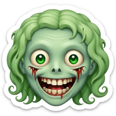 A cute, cheerful zombie is curled up in laughter sticker
