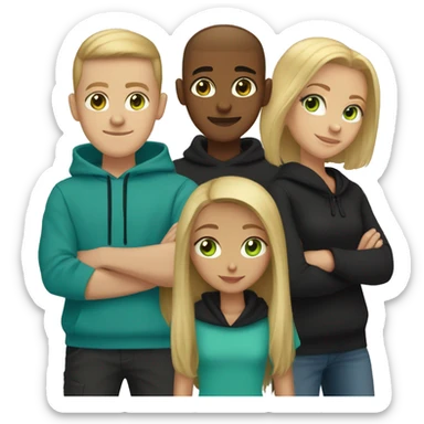 A couple with a light Brown Long hair girl and a Boy with a blonde buzzcut Both Wearing an black hoodie and the girl has light Green eyes the Boy has Blue eyes sticker