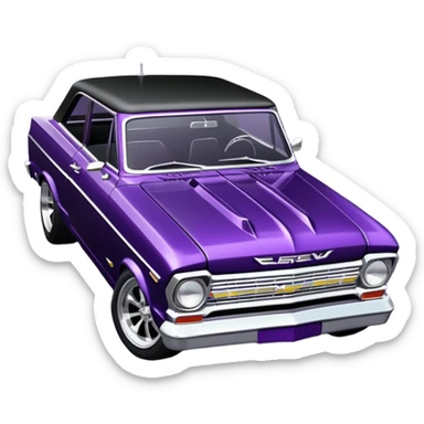 futuristic midnight-dark-purple stealthy black metallic 1965 Chevy Nova SS street rat rod  understated  sticker