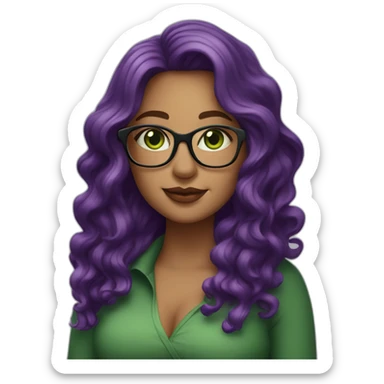 curvy-woman-purple-long-wavy-hair-green-eyes-square-glasses sticker