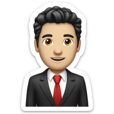 2 Boss, white skin, black hair, brown eyes, black jacket with red tie. speek with client sticker