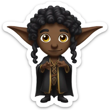  A black male high elf that is a witch fortune teller that has large, pointed ears with long black curly hair past his back sticker
