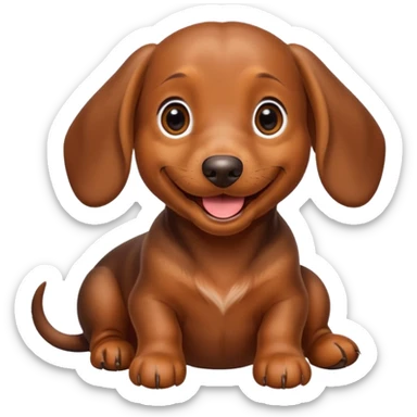 Perrito salchicha marrón sonriendo y jugando, dame varias variantes sticker