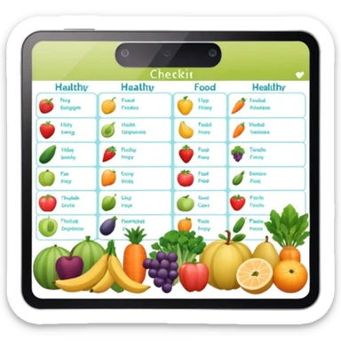 Emoji of checklist with healthy food icons, nutrition planning, flat minimal emoji, pastel colors sticker