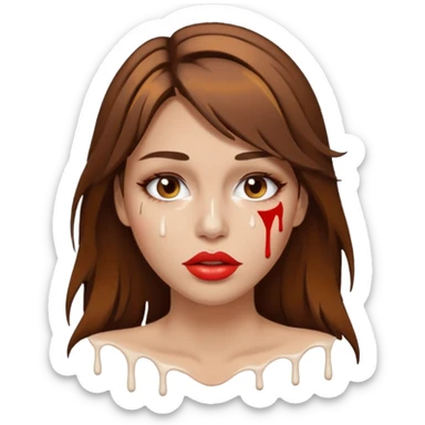 Brown Hair Woman , white paint , drip, face, hot  Sexy, lips sticker