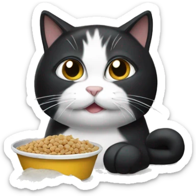 black and white cat eating cat food sticker