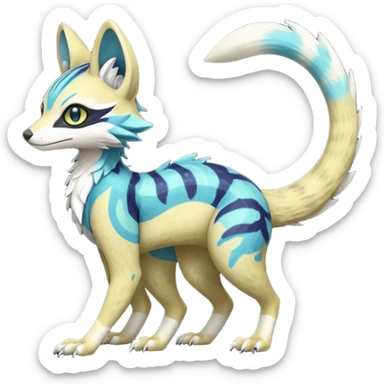 Rare realistic shiny exotic cute epic pretty beautiful handsome gorgeous aesthetic colorful vibrant Vernid-Fionbri-Protogen-Primagen-Sergal-Wickerbeast-Genet-Trico-species-Fakemon-hybrid-creature by LiLaiRa, beautiful intricate markings, full body sticker