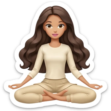 A white Barbie girl with long dark brown wave hair in a cream clothes Sitting on the splits sticker