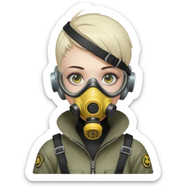 cyberpunk gasmask girl programmer buzzcut hair sticker