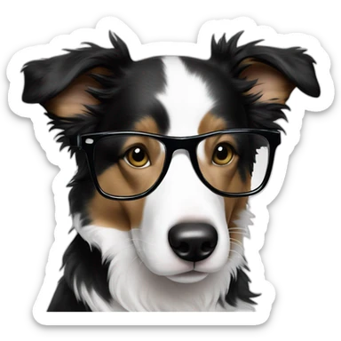 puppy border collie with glasses sniffing mojito sticker