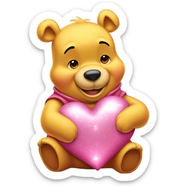 winnie the pooh holding sparkled pink heart sticker