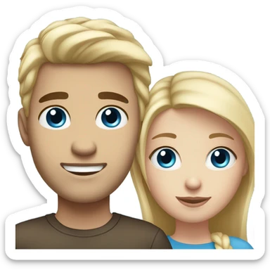 A blonde haired girl with her boyfriend. He has dark brown  hair. They both have blue eyes  sticker