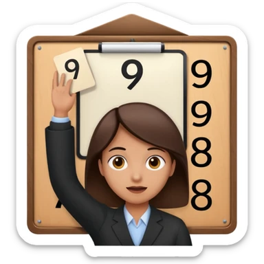 a jury member holding a score board up over their head, the board displays the number 9, simple, expressive sticker